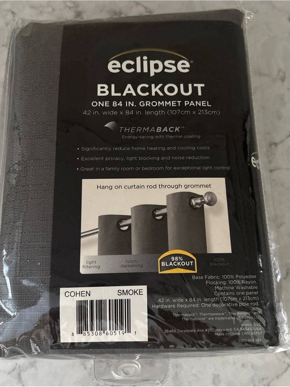 Eclipse Blackout Cohen Smoke Color Window Panel 42 x 84 New 1 Panel.  New